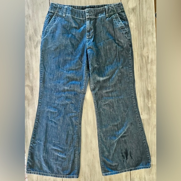 LONDONJEAN Denim - LONDONJEAN Premium DARK Denim FLARE Jeans SIZE 12  100% Cotton Zip up Button